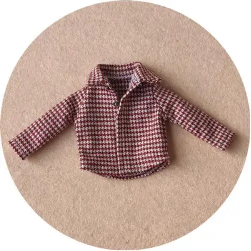 red grid shirt Кукла Blyth одежда комбинезоны брюки сетка футболка пальто для OB24, Licca, Pullip, Barbies, Blyth Брюки Одежда для 1/6 кукла аксессуары - Цвет: red grid shirt