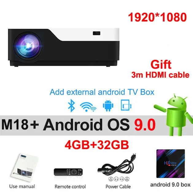 M18 Android 9.0 32G Vivicine M18 1080p светодиодный проектор, дополнительно Android 9,0 HDMI USB PC Full HD домашний мультимедийный видеопроектор - Цвет: M18 Android 9.0 32G