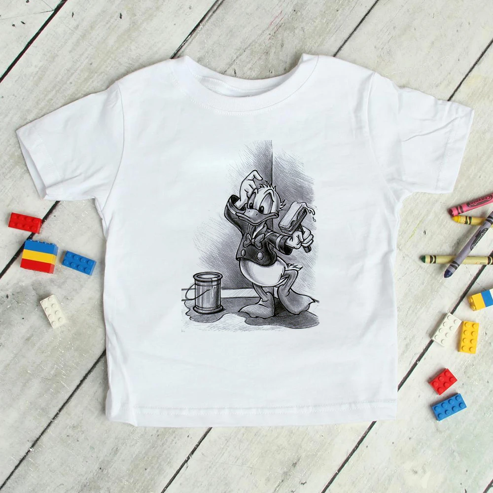 

Children T-Shirts Donald Duck Pencil Drawing Anime Baby Girl Boy Tshirt Children Disney Clothing Tshirt Kawaii Kids Tees Tops