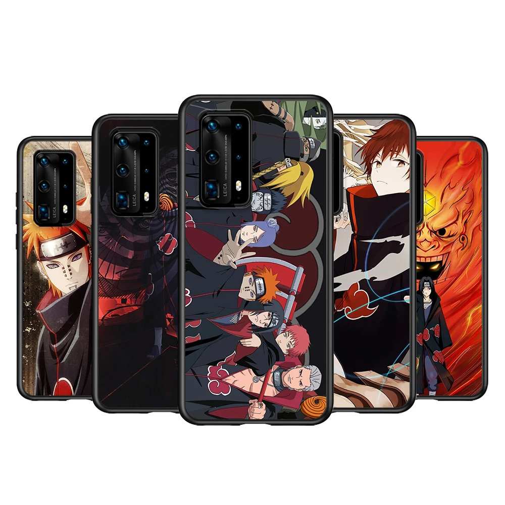 Силиконовый чехол с аниме Наруто Акацуки для Huawei P40 P30 P20 Pro P10 P9 Lite E Plus 2019 черный