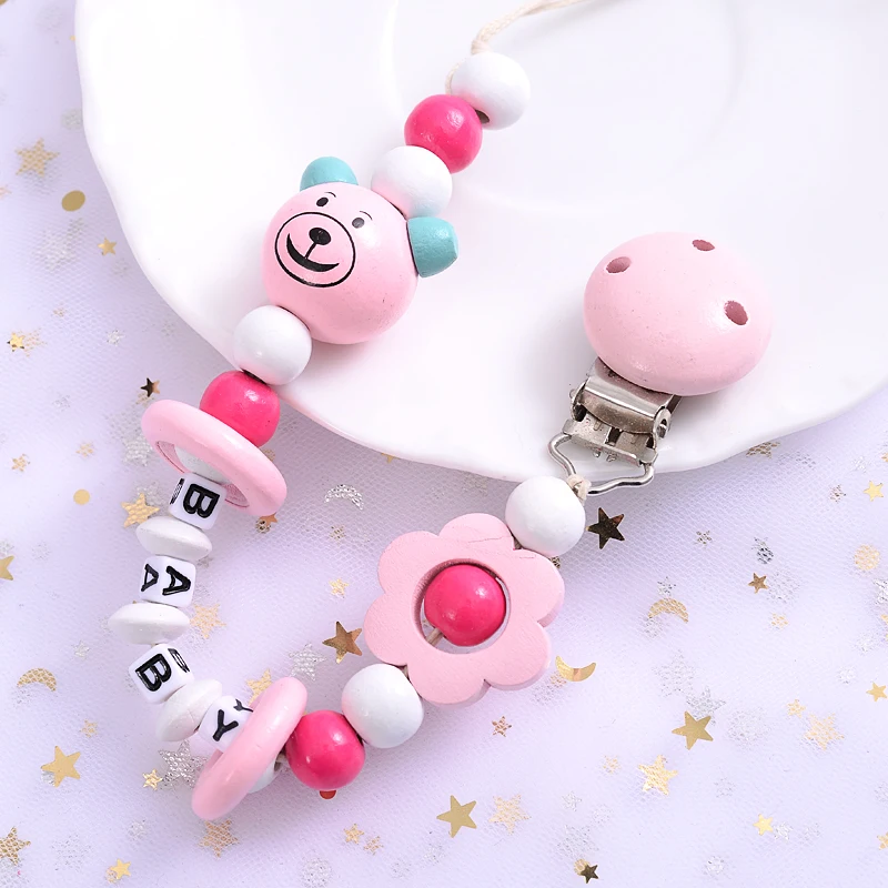 

New Personalized Handmade Pacifier Clips Holder Chain Baby Shower Gifts Teething Toy Wood Letter Chains
