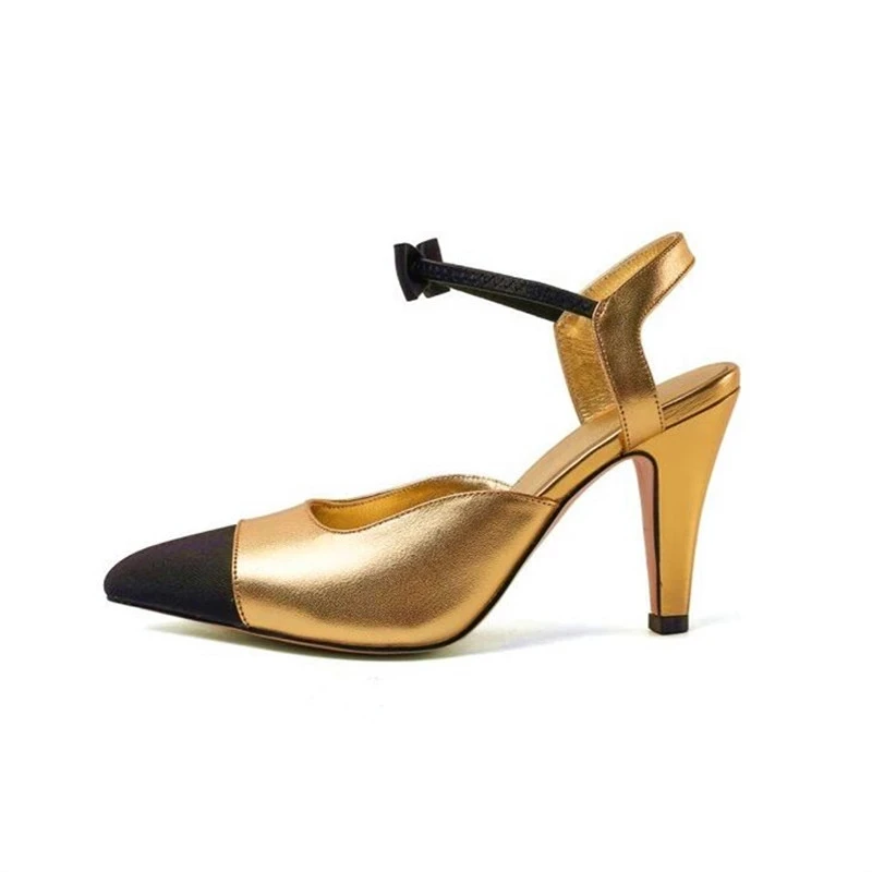 

Luxury Brand Sexy Gold Strange Spike High Heels Slingbacks Sandals Pointed Toe Women Dress Party Shoes Genuine Leather Pumps