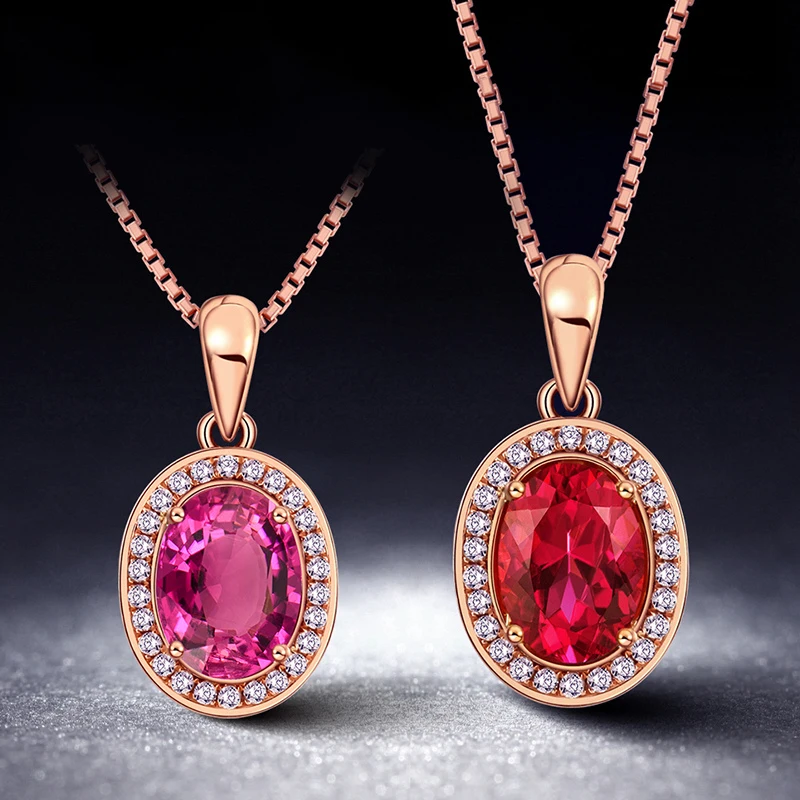 LSZB природный красный турмалин 18K кулон из чистого золота Real AU 750 цельное золото