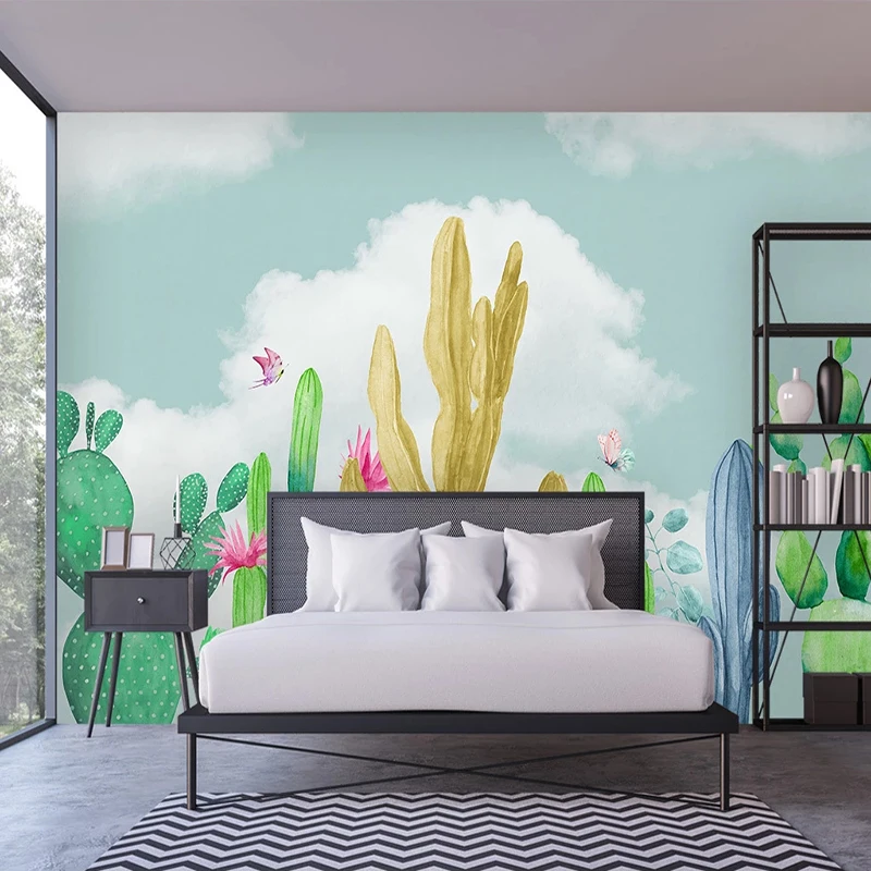 Пользовательские фото обои ручная роспись кактус бабочка картины с мультяшными