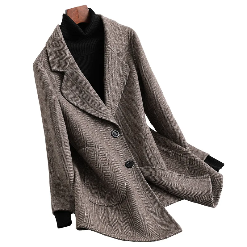 Женский 19FW осенне зимний двусторонний шерстяной твидовый Блейзер striped Bon пальто в