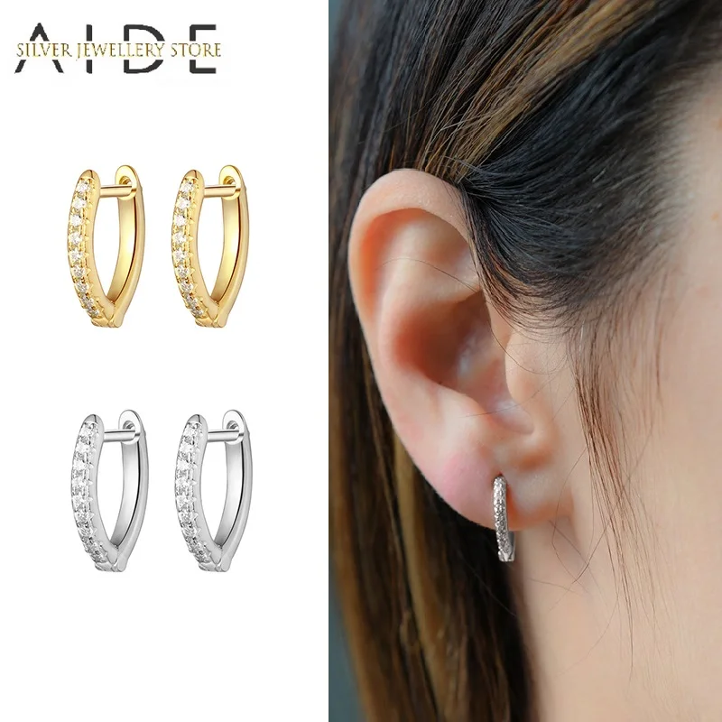 

AIDE French Trendy V Shape Hoop Earrings For Women Minimalism Zircon 925 Sterling Silver Pierced Earings Jewelry oorbellen