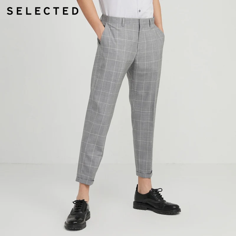 

SELECTED Men's Plaid Woolen Tapered Wool Business Suit Pants EDIT|42026C502