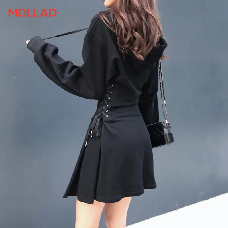 Осеннее женское модное облегающее платье MOLLAD с бантом на талии свитшот капюшоном
