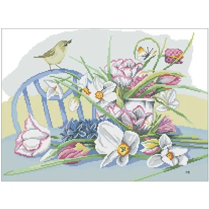 

Flowers and birds on the table Counted Cross Stitch 11CT 14CT 18CT DIY Cross Stitch Kits Embroidery Needlework Sets home decor