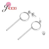simple fashion statement 925 sterling silver bar circle geometric long tassel drop earrings for women modern jewelry