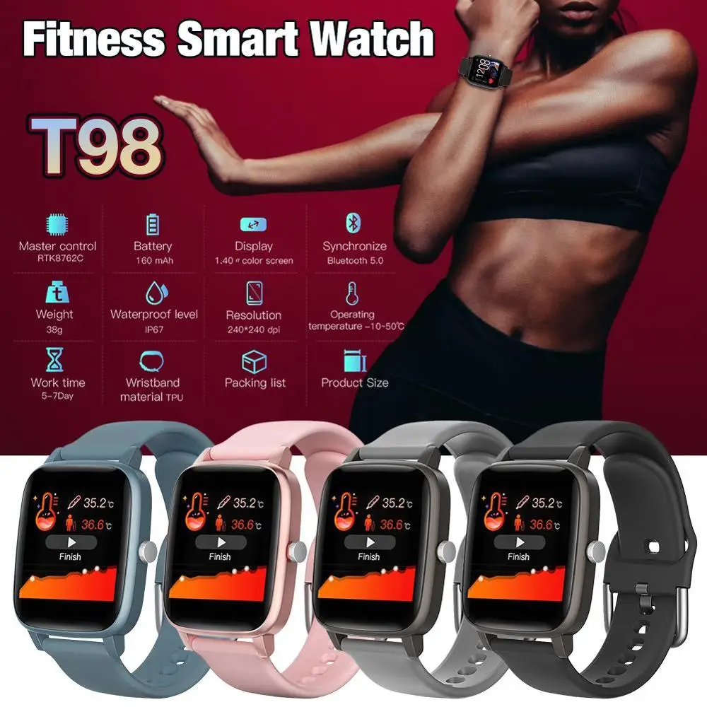 

2021 NEW T68 Smart Watch Men Body Temperature Measure Heart Rate Blood Pressure Oxygen Bracelet Call Reminder Smart Watch Black