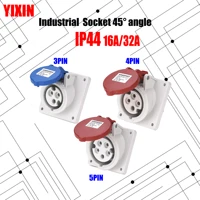 industrial socket angle 45%c2%b0 16a 32a 63a 3 pin 4 pin 5 pin ip44 panel mounted socket non waterproof 220v 380v 415v