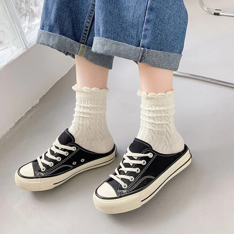 

BALDAUREN Woman Socks 1Pair Fashion Spring New Fashion Socks Summer Solid Japanese Hemp Pattern College Style Cute Women's Socks