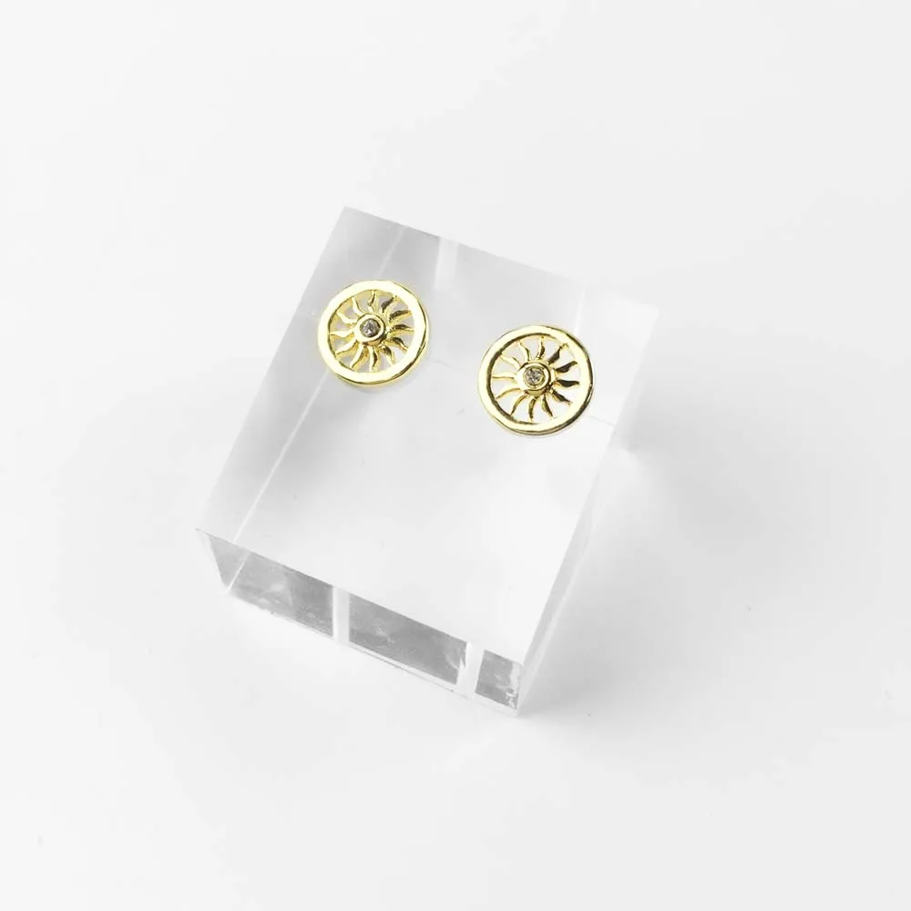 Серьги гвоздики в форме солнца с белым цирконием золотого цвета модные серьги