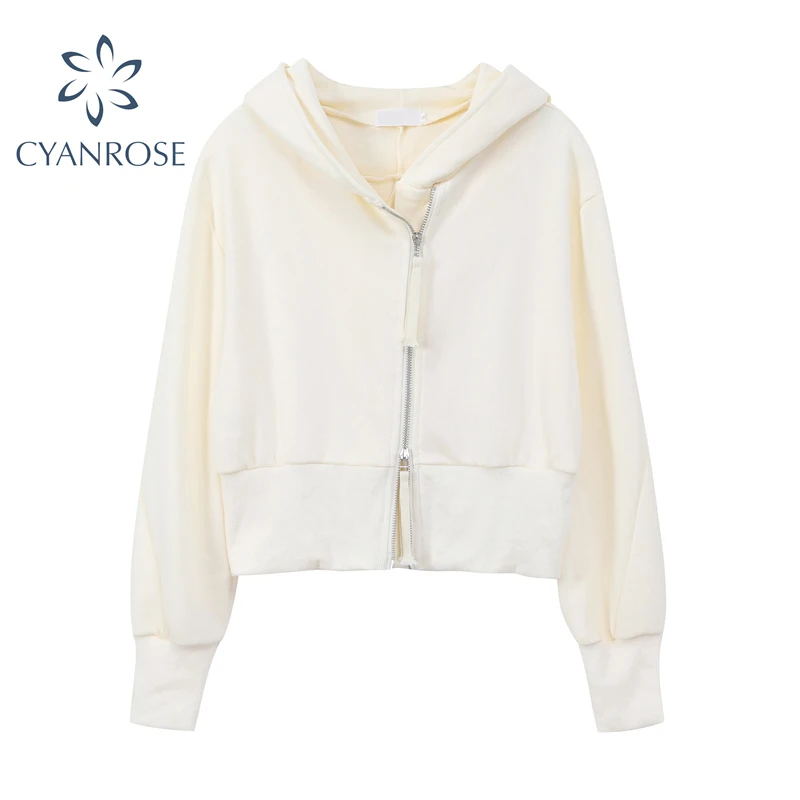 Худи женское однотонное на молнии с длинным рукавом осень 2021 | Женская одежда