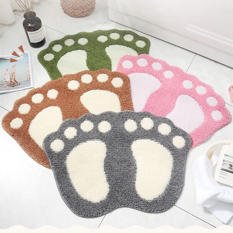 

Cartoon Big Feet Bath Toilet Mat Non-Slip Footprint Bathroom Rugs Area Rugs Cute Carpet Doormat Floor Mat Absorbent Foot Pad