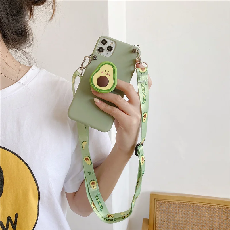 

avocado Holder Stand Crossbody lanyard Soft phone case for iphone 12 Pro Max 12MiNi 11 Pro Max X XR XS 6S 7 8 plus SE 2020