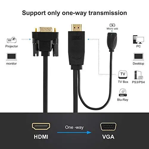 Кабель-адаптер HDMI-VGA 1080 футов P | Электроника