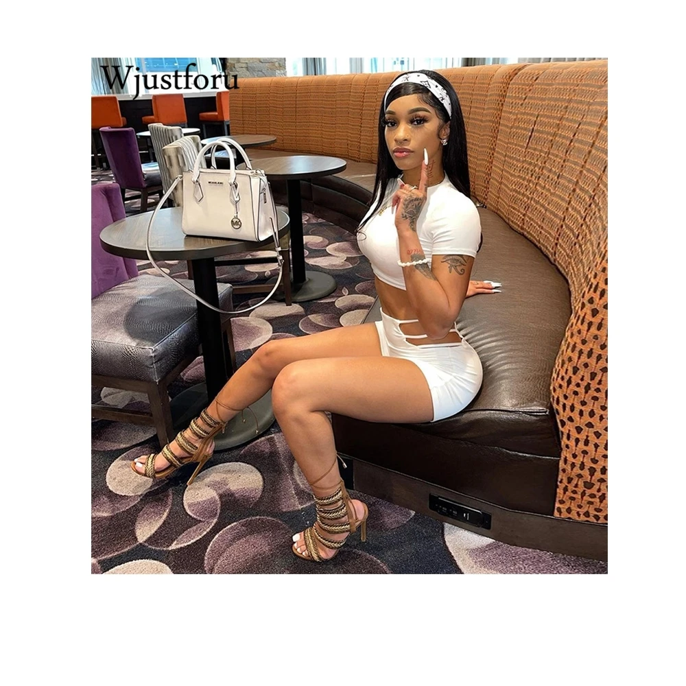 

Wjustforu Sexy Fashion Two Piece Set Women Hollow Out High Waist Shorts Casual Skinny Crop Top 2021 Summer Outfits Female