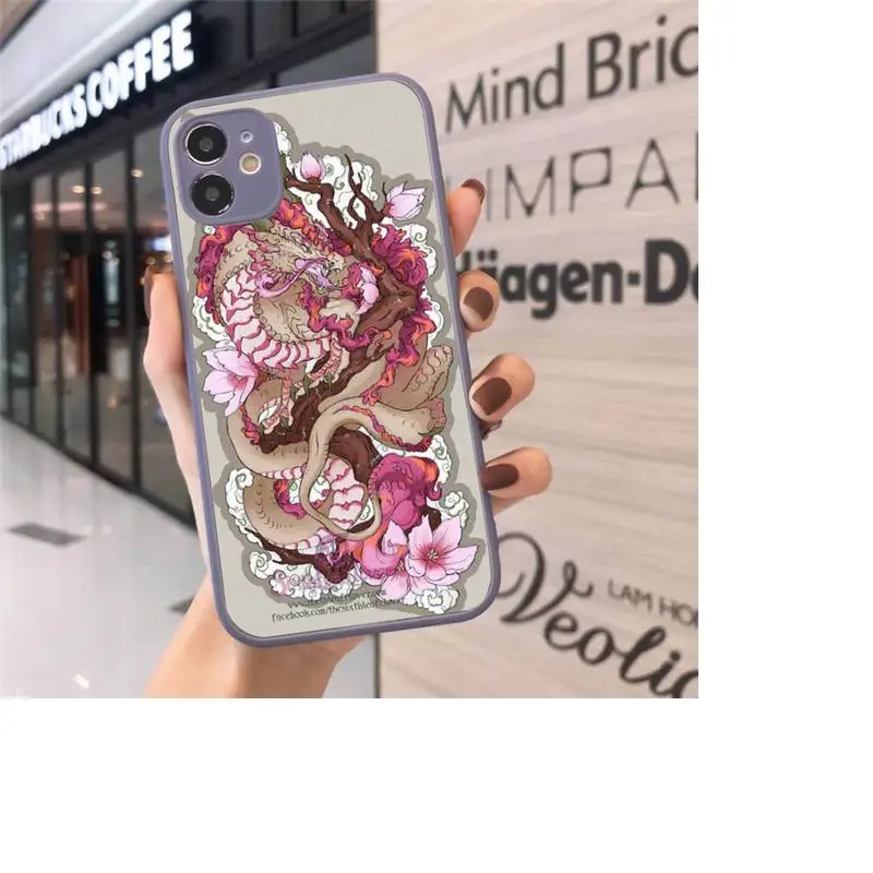 

Dragon Chinese style flame cool Phone Case Matte Transparent for iPhone 7 8 11 12 s mini pro X XS XR MAX Plus cover funda