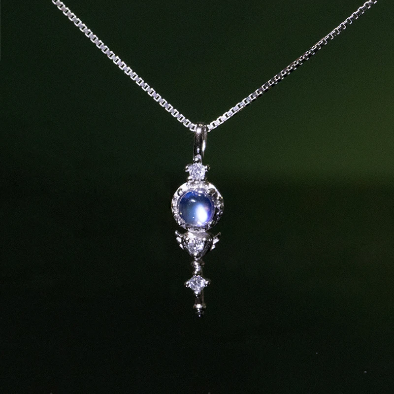 

Japan Anime Sailor Cosplay Props Women Jewelry 925 Sterling Silver Blue Moon Stone Necklace Pendant Gifts For Girlfriend Friends