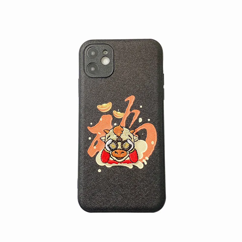 

Embroidered Fu Niu phone case is suitable for iPhone11 12Pro Max mini X XR XS XSMax 8 7 6PluS anti-drop protective back cover
