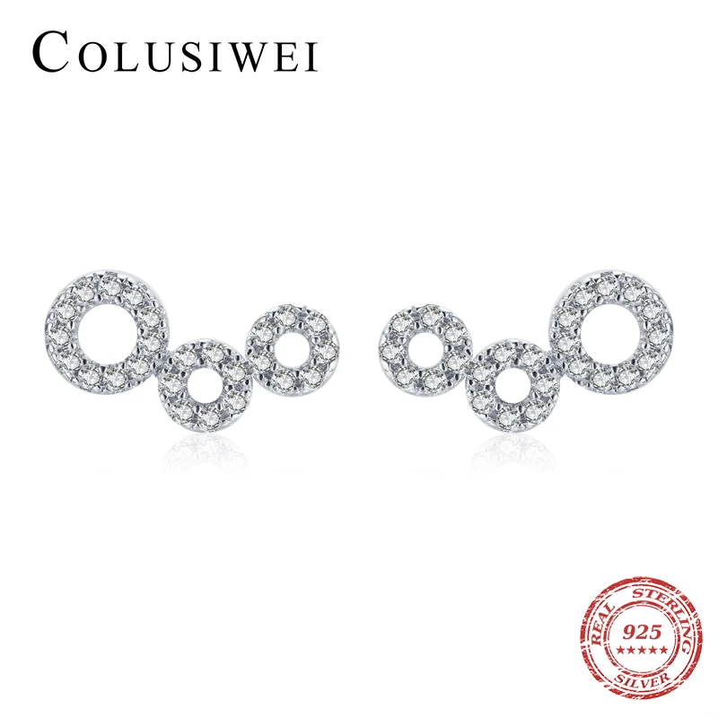 

Colusiwei Hot Fashion 925 Sterling Silver Stackable Geometric Circle Stud Earrings for Women Bright Zircon Round Ear Pin Jewelry