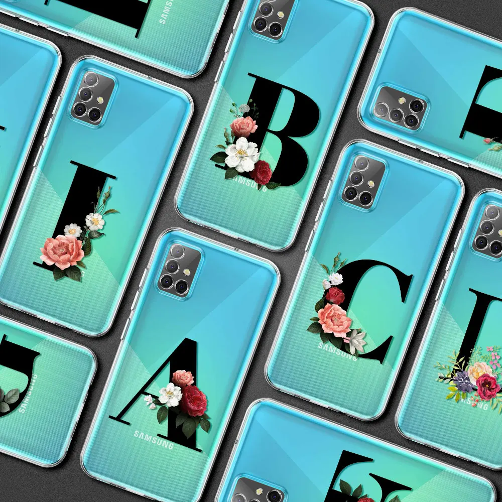 

Letter A L Flowers Clear Phone Case for Samsung Galaxy A51 A71 A21s A31 A12 A52 A32 4G A72 A42 5G A41 A91 A11 A02s A01 Cover