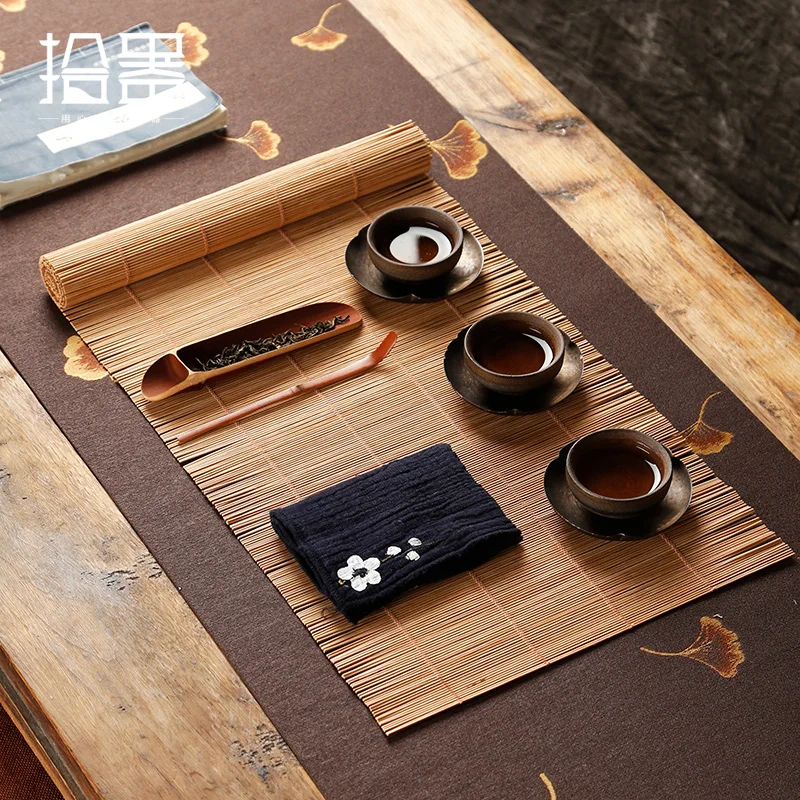 Chinese style bamboo mat tea table flag dry bubble cloth cup pad towel Zen curtain | Дом и сад