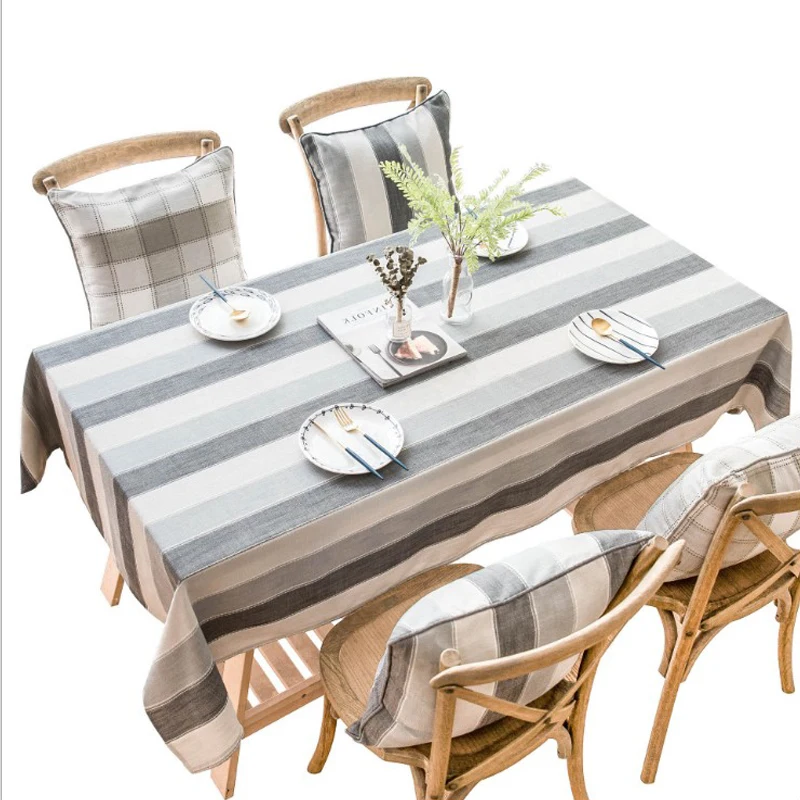 

Nordic waterproof plaid striped table flag imitation cotton and tassel tablecloth rectangular table coffee table table cloth