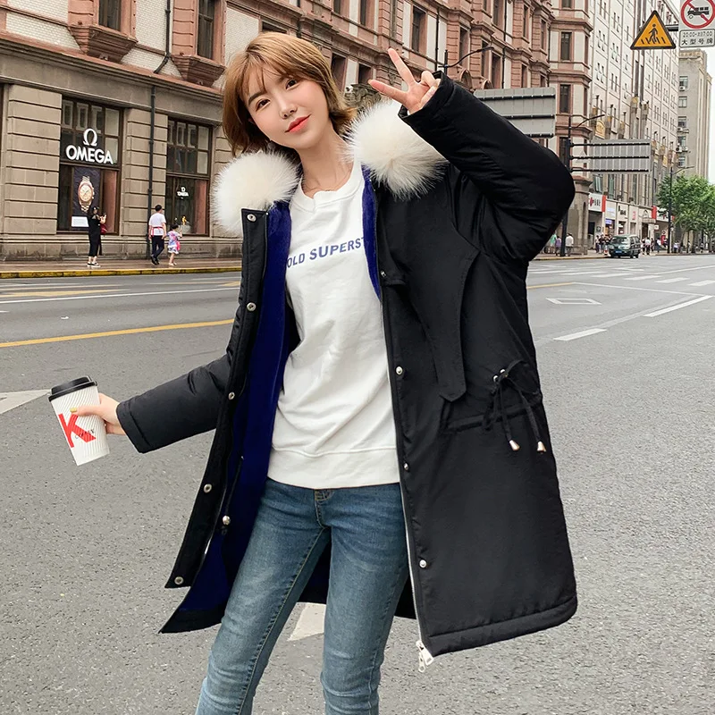 2019 модная женская зимняя куртка с хлопковой подкладкой теплая большим меховым