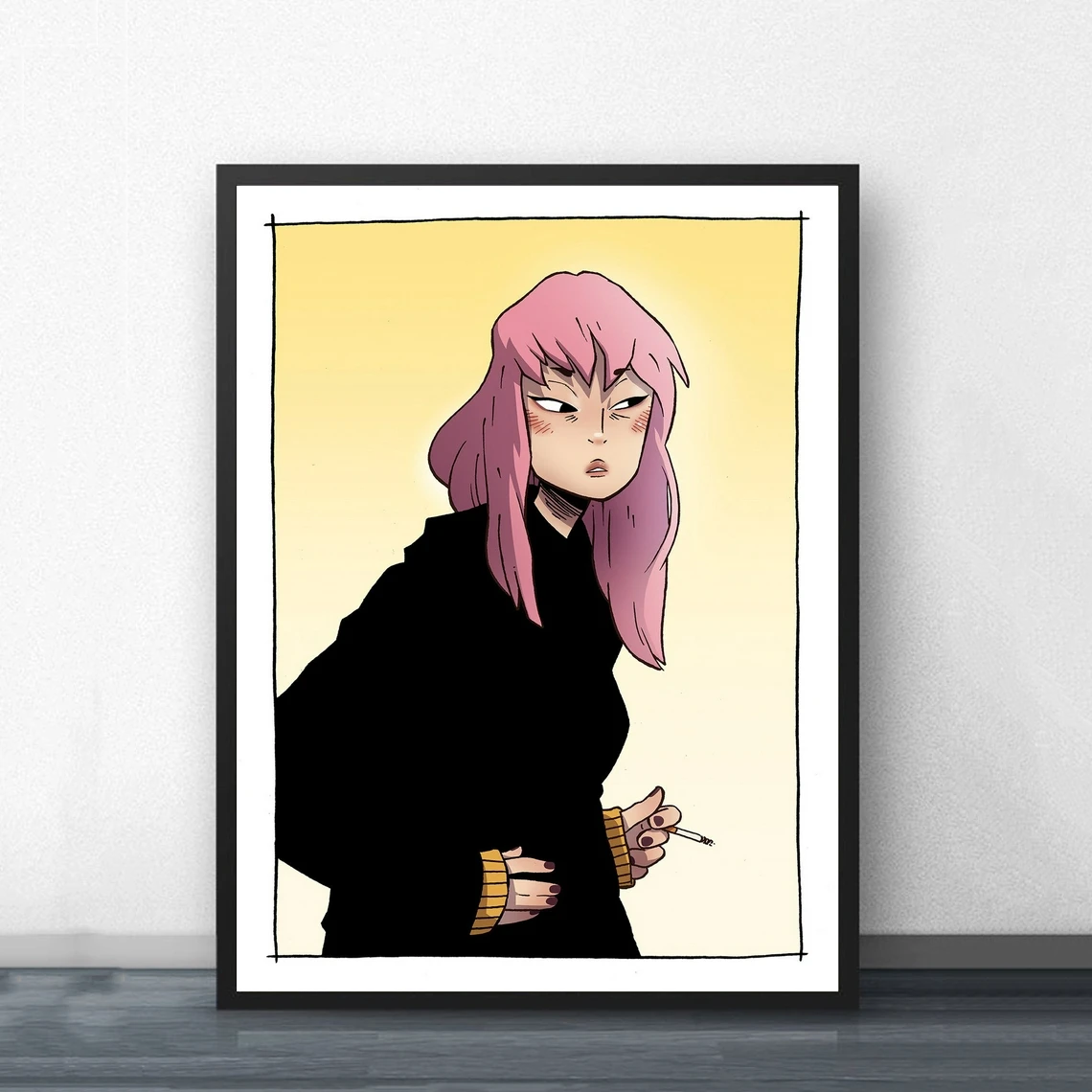 

Cute girl smoking Art Poster Cartoon Depicting Anime Characters Art Poster Canvas Print Minimalism Home Decoration Wall Painting