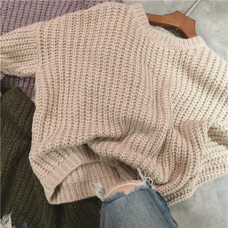 

NewAutumn Winter Solid Color Slim Long-Sleeved Round Collar Bottom Knit Sweater Vintage Women Loose Sweaters Wholesale