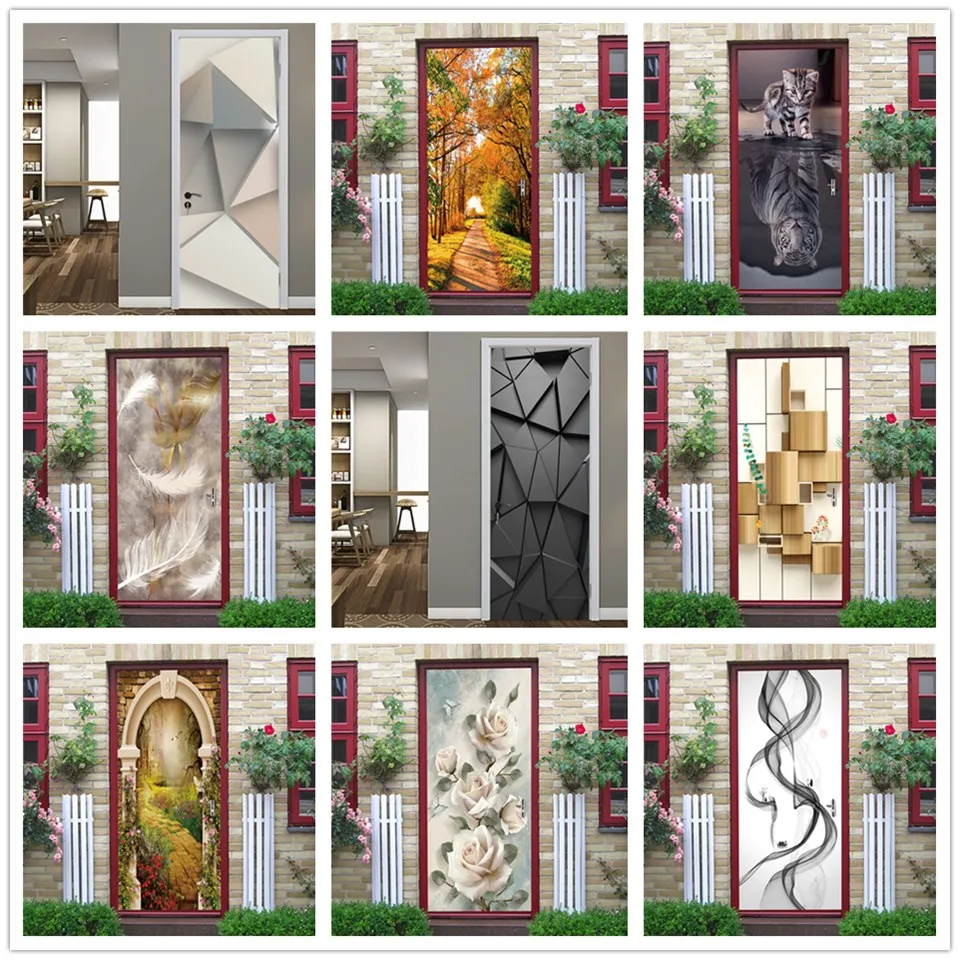 3D черные геометрические дверные обои фрески самоклеящиеся водонепроницаемые