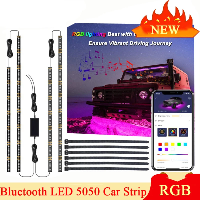 

Bluetooth музыкальный пульт дистанционного управления RGB Светодиодная лента Под Автомобиль Гибкая подсветка неон под днище кузова свет DC12V IP65 SMD...