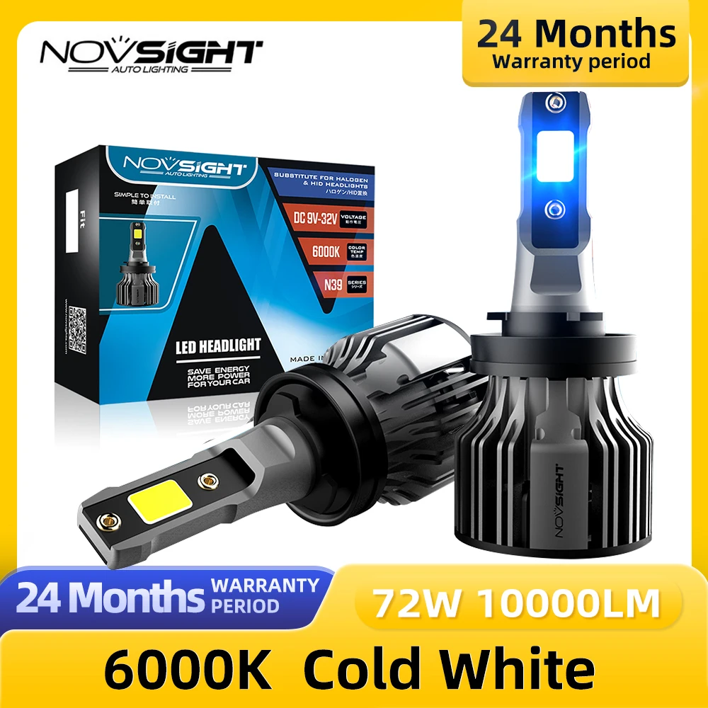 NOVSIGHT H11 светодиодные автомобильные лампы 6000K 72W 10000LM пара H4 H7 H1 H13 9005 9006 9004 H3 9007 9012 881