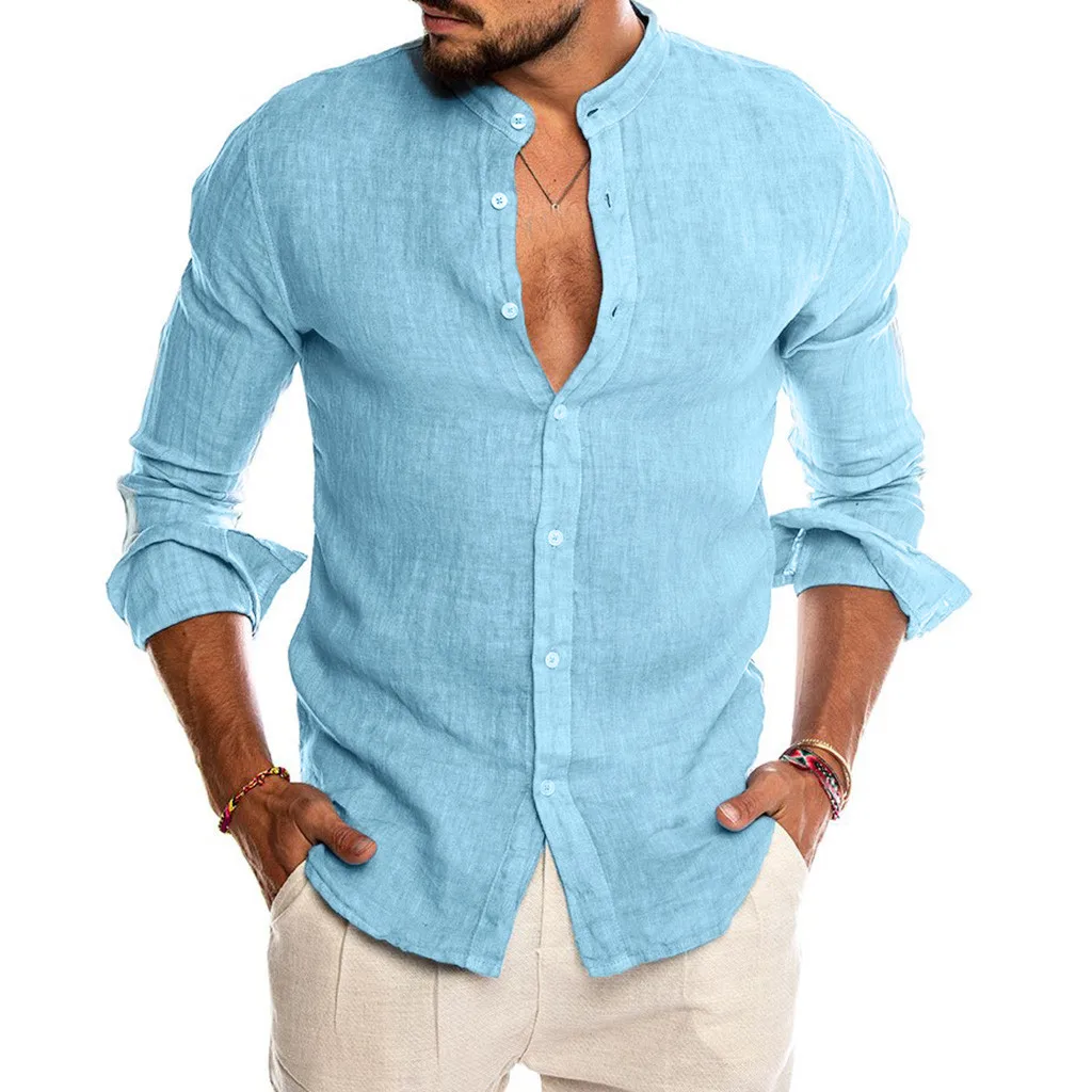 

Camisa casual de lino y manga corta para hombre, camiseta, blusa informal, ropaholgado, para primavera, verano, nuevo, 2021