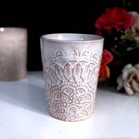 creative glass ceramic french retro embossed mug coffee cup tea cup home handleless breakfast cup