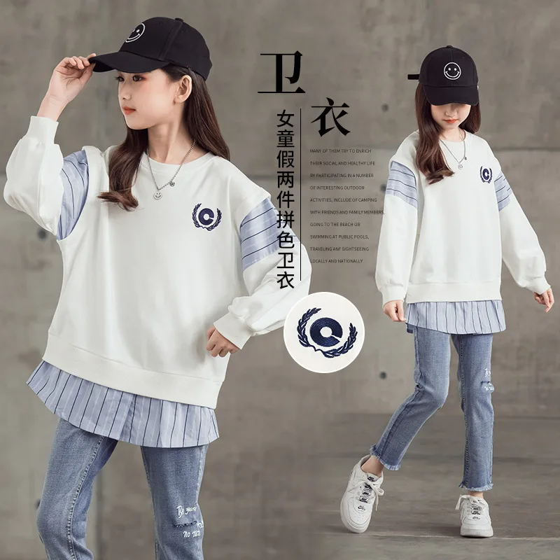 

2021 Long Sleeve Spring Autumn Tops Hoodies Girls Sweatshirts Jacket Coat KidsOvercoat Outwear Teenager High Quality