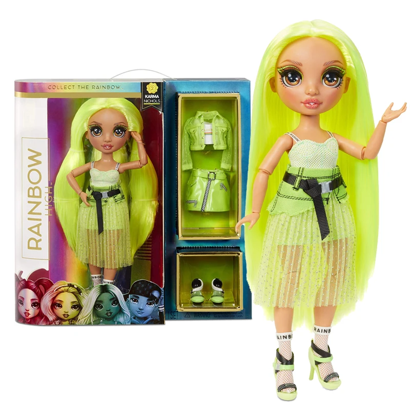 

28Cm Rainbow High Karma Nichols Neon Green Fashion Doll with 2 Complete Mix Match Outfits and Accessories Toy Gift for Girls