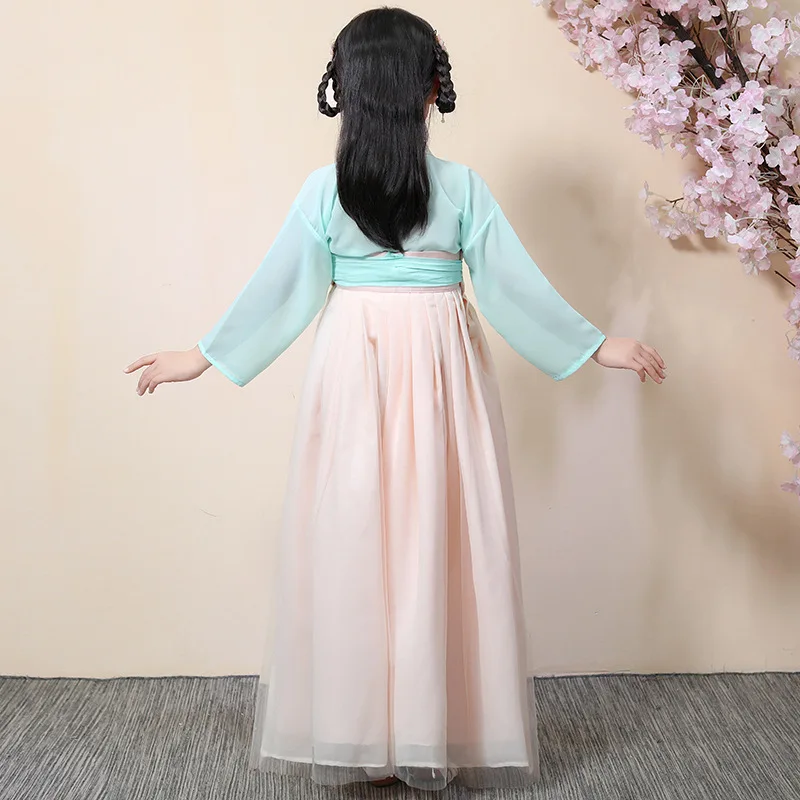

Girl Fairy Outfits Folk Dress Ancient Dance Costume Children Tang Suit Stage Hanfu Traditional Chinese Costume for Kids