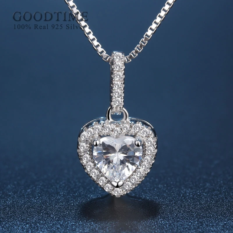 Luxury Women Rhinestone Pendant 925 Sterling Silver Heart Zircon Necklace Silver Jewelry Wedding Anniversary Gift for Gift