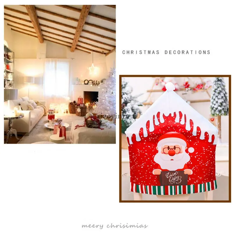 2019 New Santa Claus Christmas Chairs Cover Cap Dinner Table Red Hat Back Decorations US | Дом и сад