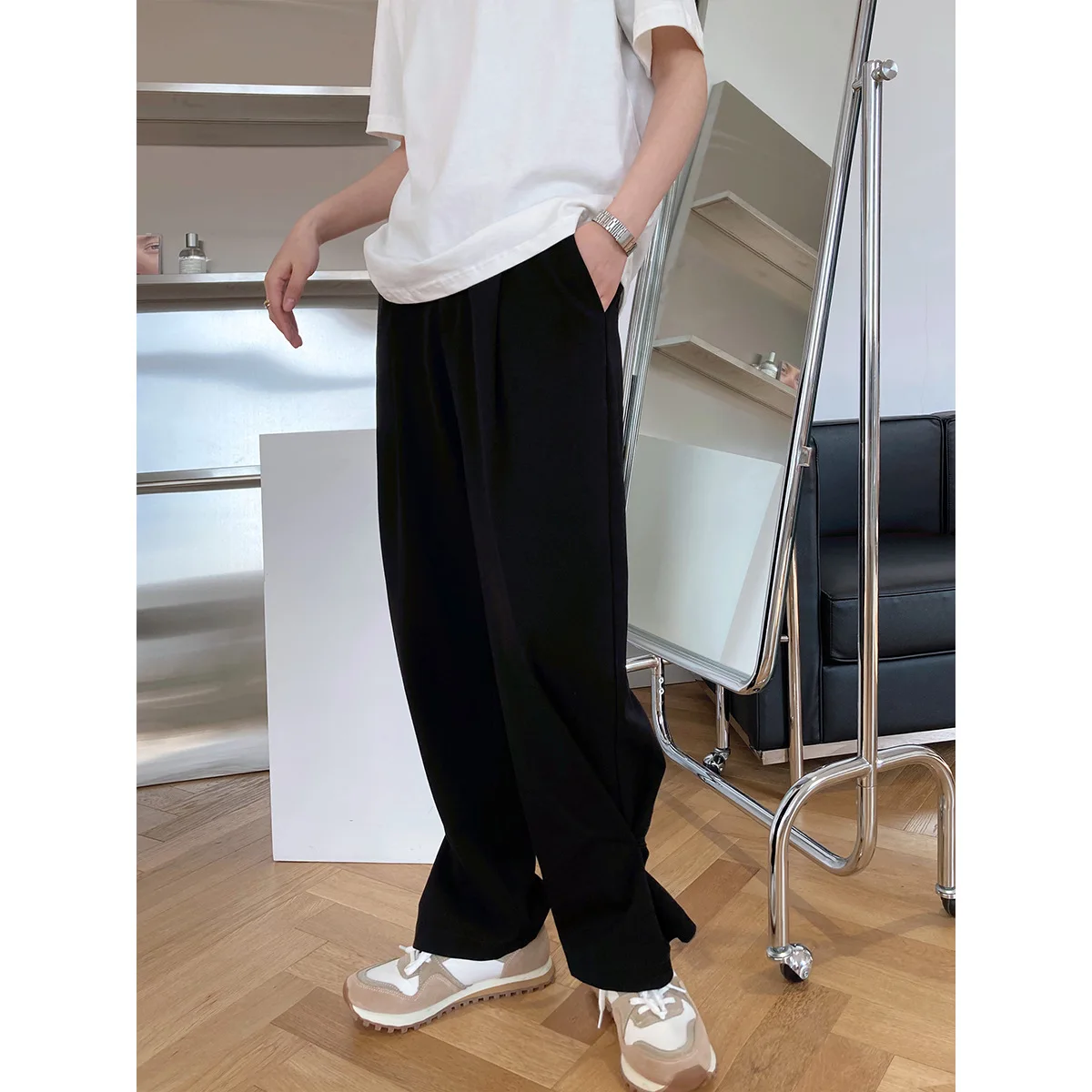 

TVVOVVIN 2021 Spring New High Waist Straight Casual Solid Color Pants Loose Women's All-match Simple Trousers B3TA