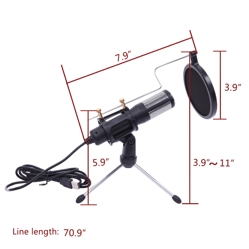 

USB Microphone Tripod Stand Set Game Chat Studio Recording Microphone Desktop with Anti-Spray Cover