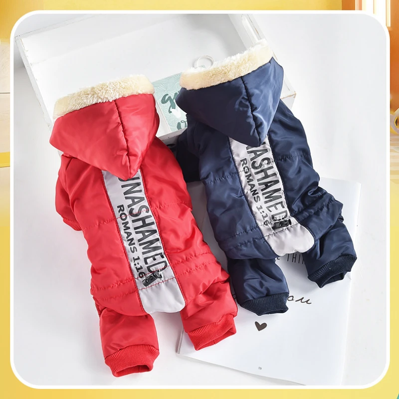

Panic buying pet clothing cats and dogs warm jumpsuit fur collar windproof jacket hoodie dog clothes autumn and winter models