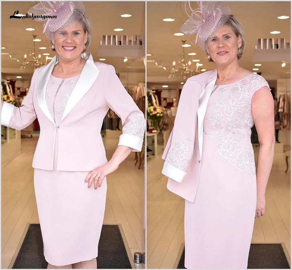 

Pink 2019 Mother of the Bride Dresses With Jacket Lace Plus Size Wedding Guest Dress Custom Made Women Wear Evening Gowns