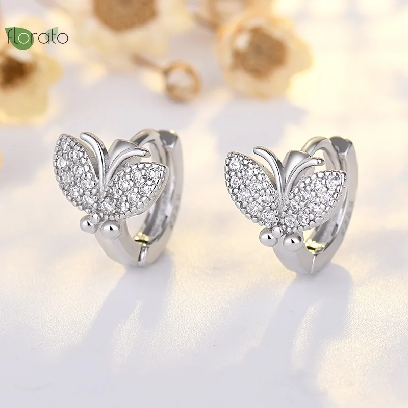 

2021 New 925 Sterling Silver Fashion Cute Butterfly Earrings For Women Luxury Zircon Huggie Earring Fine Jewelry Accessories