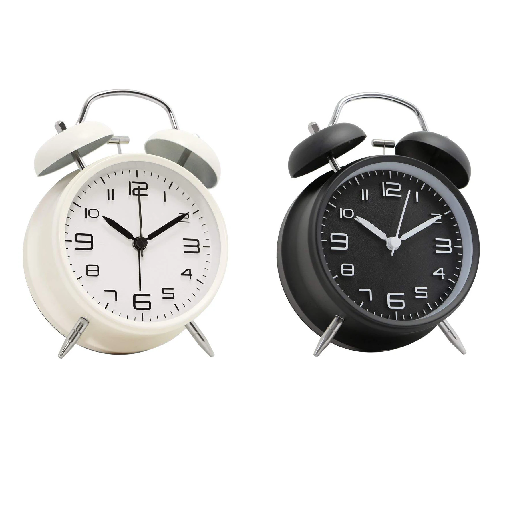

4 inch Twin Bell Alarm Clock Metal Frame 3D Dial with Backlight Function Desk Table Clock for Home & Office
