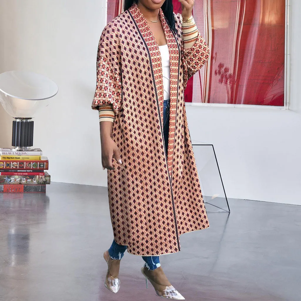 Винтажное длинное кимоно в горошек Женская длинная куртка с длинным рукавом